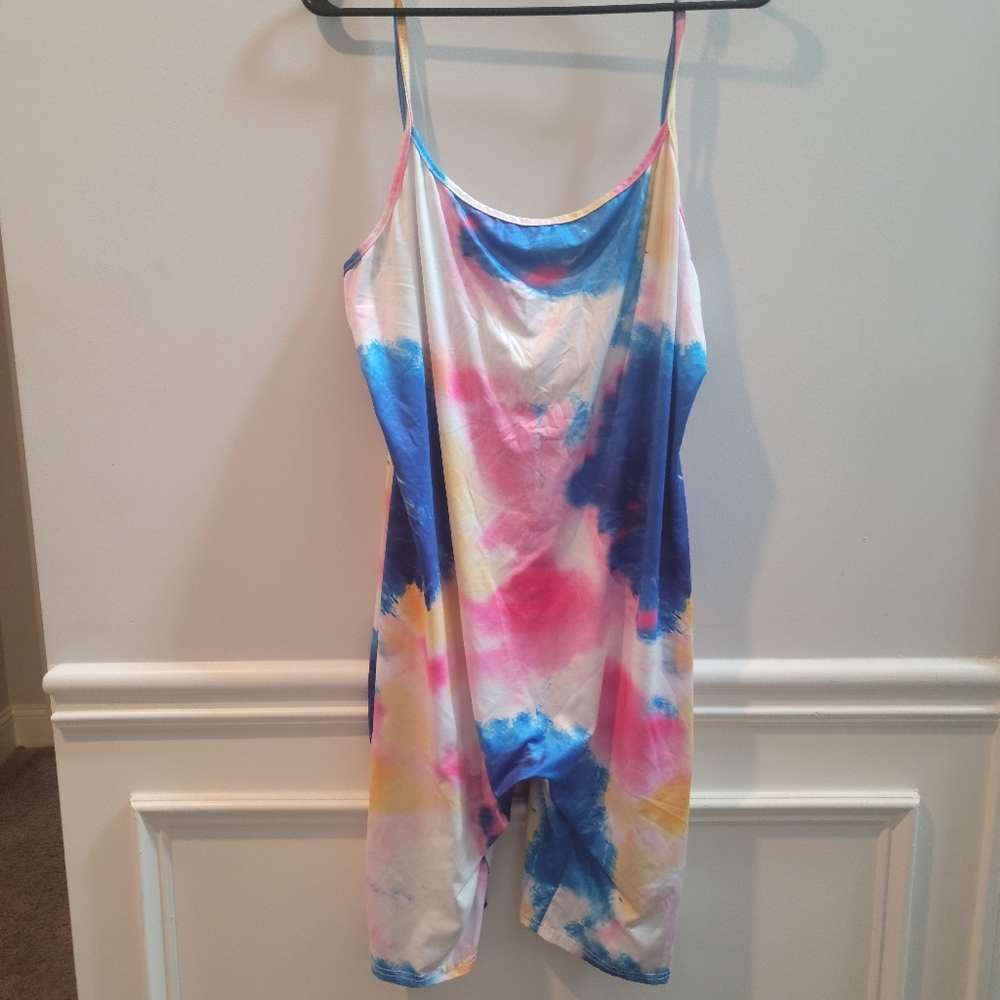 Womens XL bodysuit/romper silky material tie dye spaghetti strap fashion